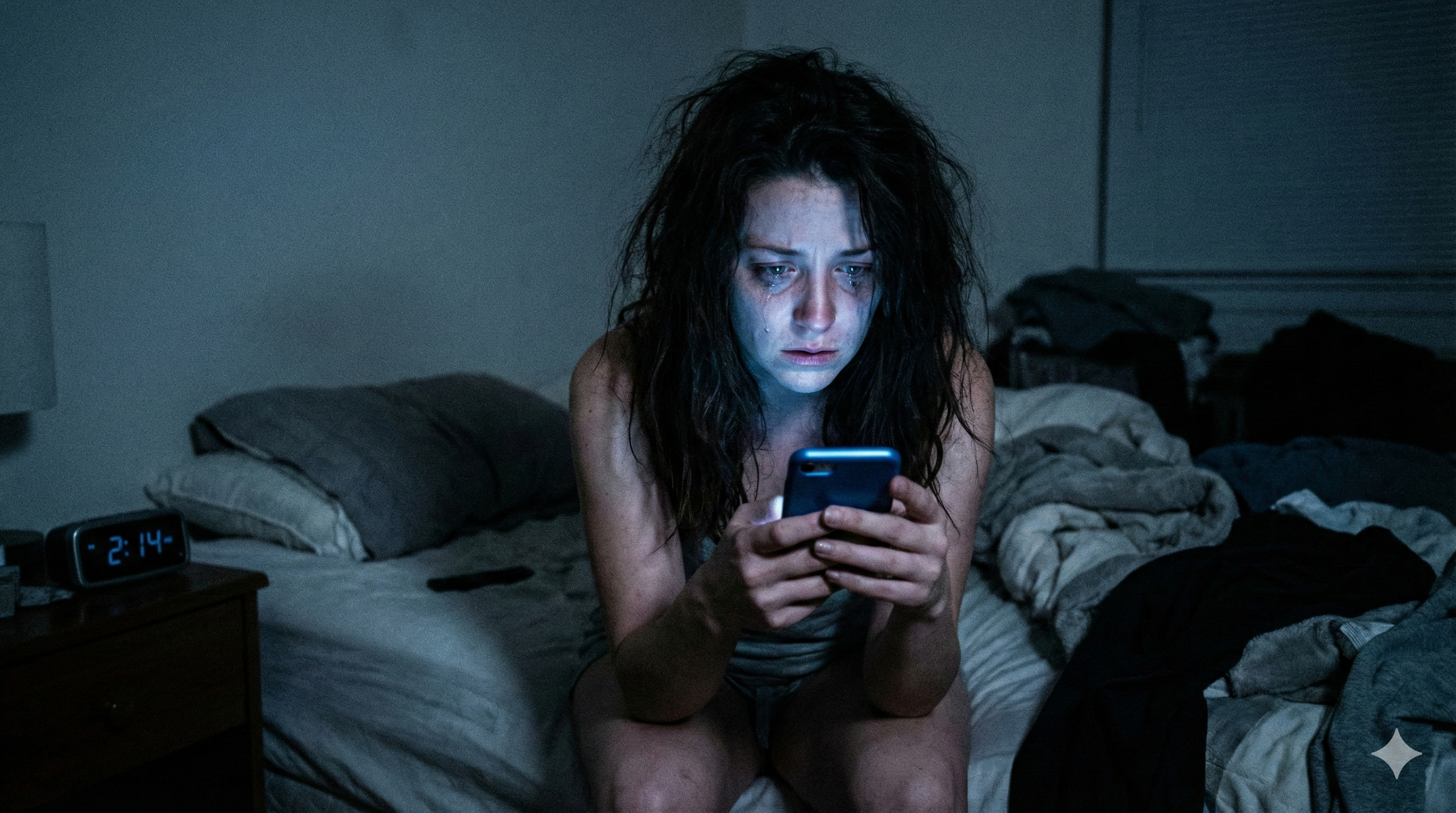 Woman awake at night listening to noises