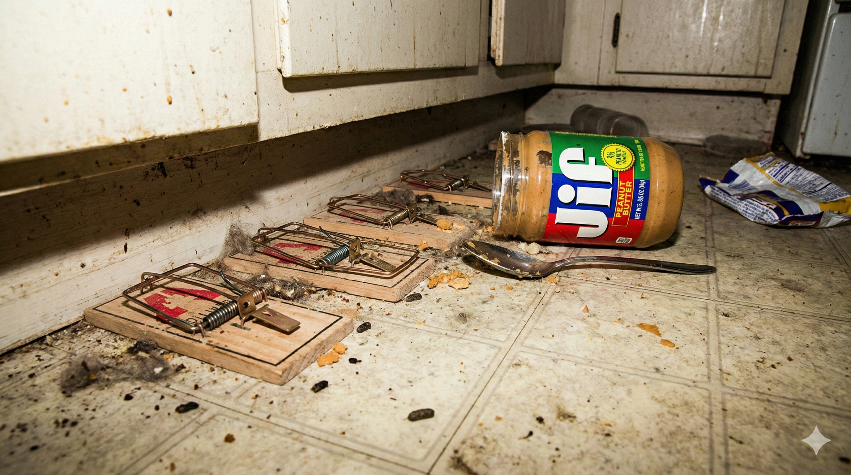 Evidence of mouse infestation and failed traps